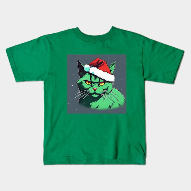 cute the grinch cat version Kids T-Shirt by cloudviewv2